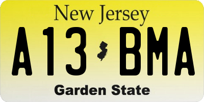 NJ license plate A13BMA