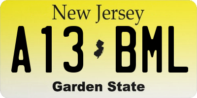 NJ license plate A13BML