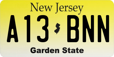NJ license plate A13BNN