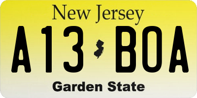 NJ license plate A13BOA