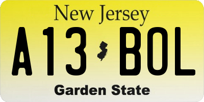 NJ license plate A13BOL