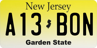 NJ license plate A13BON