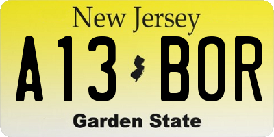 NJ license plate A13BOR