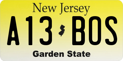 NJ license plate A13BOS