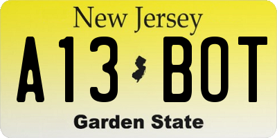NJ license plate A13BOT
