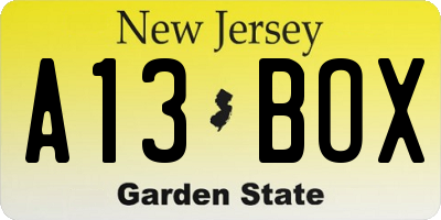 NJ license plate A13BOX