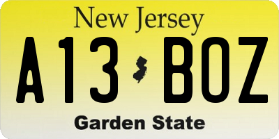NJ license plate A13BOZ