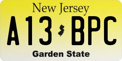NJ license plate A13BPC