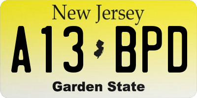 NJ license plate A13BPD