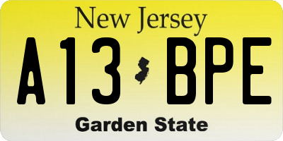 NJ license plate A13BPE