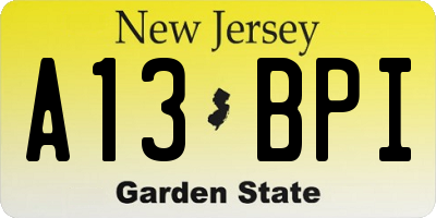 NJ license plate A13BPI