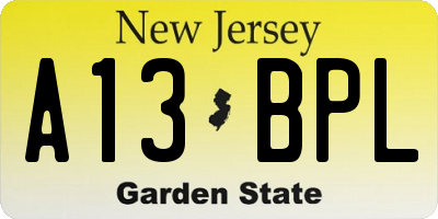 NJ license plate A13BPL