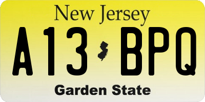 NJ license plate A13BPQ