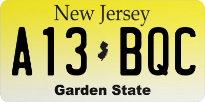 NJ license plate A13BQC