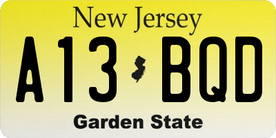 NJ license plate A13BQD