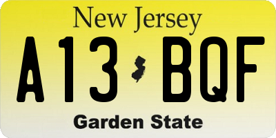 NJ license plate A13BQF
