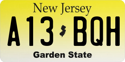 NJ license plate A13BQH