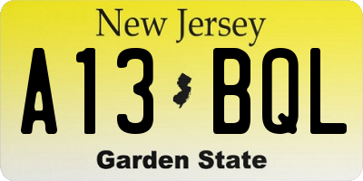 NJ license plate A13BQL