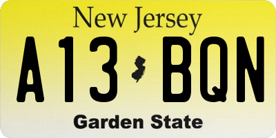 NJ license plate A13BQN