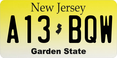 NJ license plate A13BQW