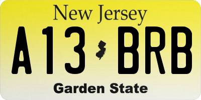 NJ license plate A13BRB