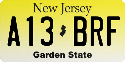 NJ license plate A13BRF
