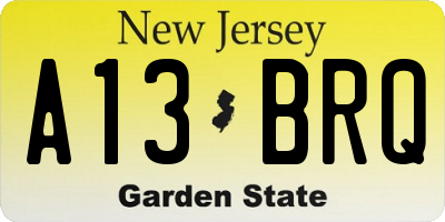 NJ license plate A13BRQ