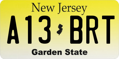 NJ license plate A13BRT
