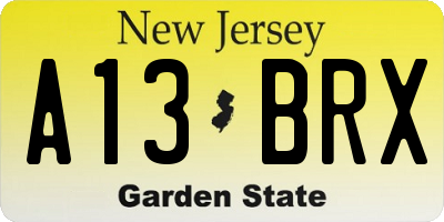 NJ license plate A13BRX