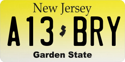 NJ license plate A13BRY