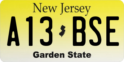 NJ license plate A13BSE