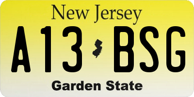 NJ license plate A13BSG