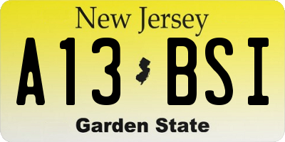 NJ license plate A13BSI