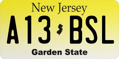 NJ license plate A13BSL