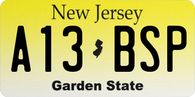 NJ license plate A13BSP