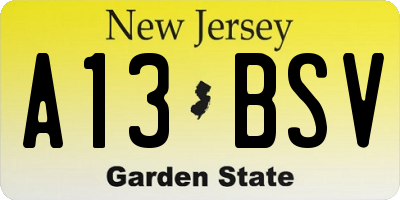 NJ license plate A13BSV