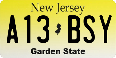 NJ license plate A13BSY