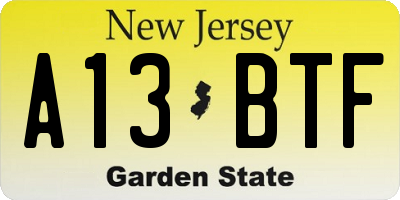 NJ license plate A13BTF