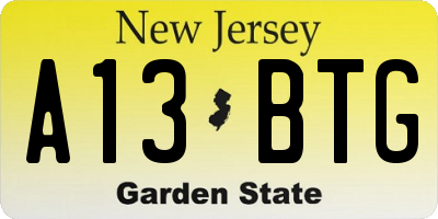 NJ license plate A13BTG