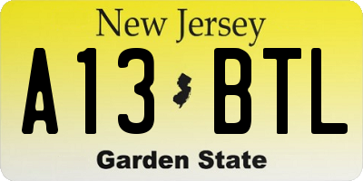 NJ license plate A13BTL
