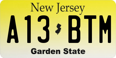 NJ license plate A13BTM