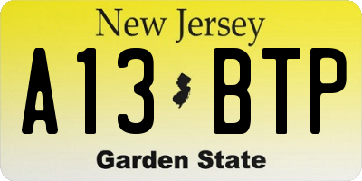 NJ license plate A13BTP