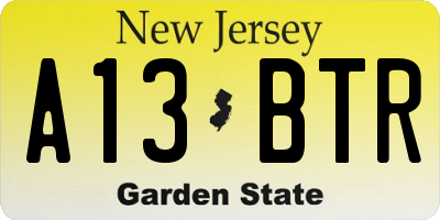 NJ license plate A13BTR