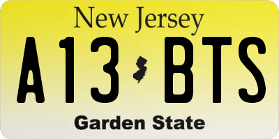 NJ license plate A13BTS