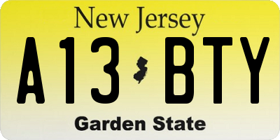 NJ license plate A13BTY