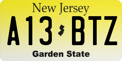 NJ license plate A13BTZ