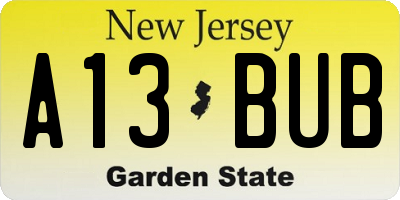 NJ license plate A13BUB