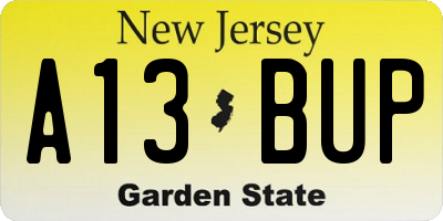 NJ license plate A13BUP