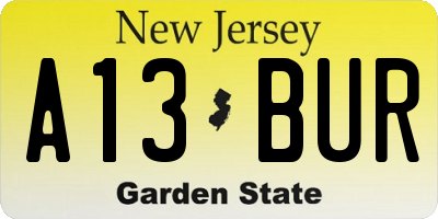 NJ license plate A13BUR