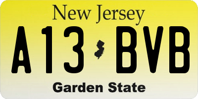 NJ license plate A13BVB